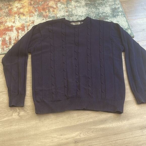 Oscar de la renta size XL 100% cotton navy blue men's sweater - Picture 3 of 10